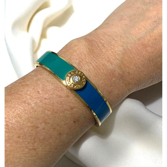 Victoria's Secret Gold-Tone Enamel Cuff Bracelet Green & Blue & Crystal Accent - Picture 5 of 5